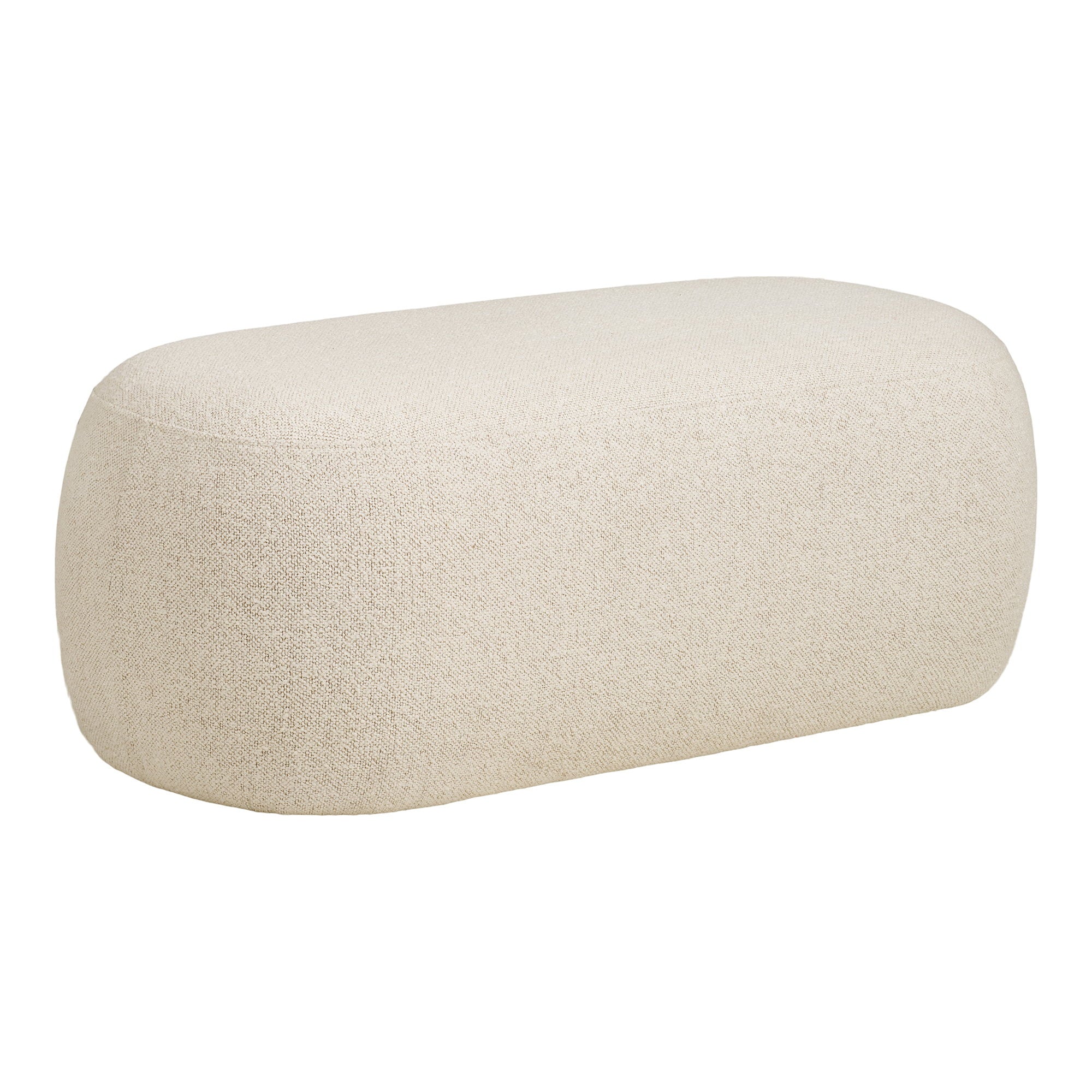 Banc Blossomville bouclé sable ovale 100x50 cm vue trois quarts