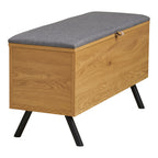 Banc coffre Barco fermé vu de trois quarts côté décor chêne
