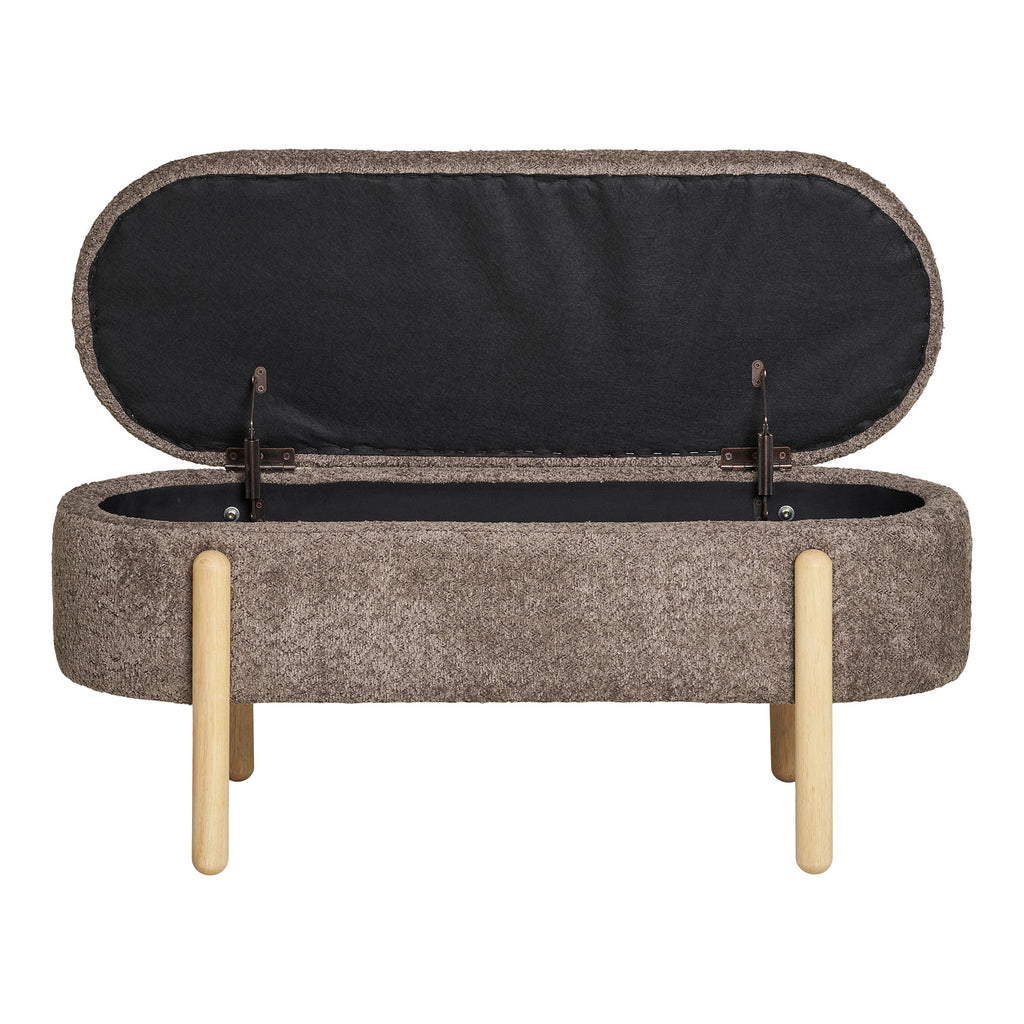 Banc coffre Branca ouvert vue de face rangement intérieur noir charnières bronze 97 cm