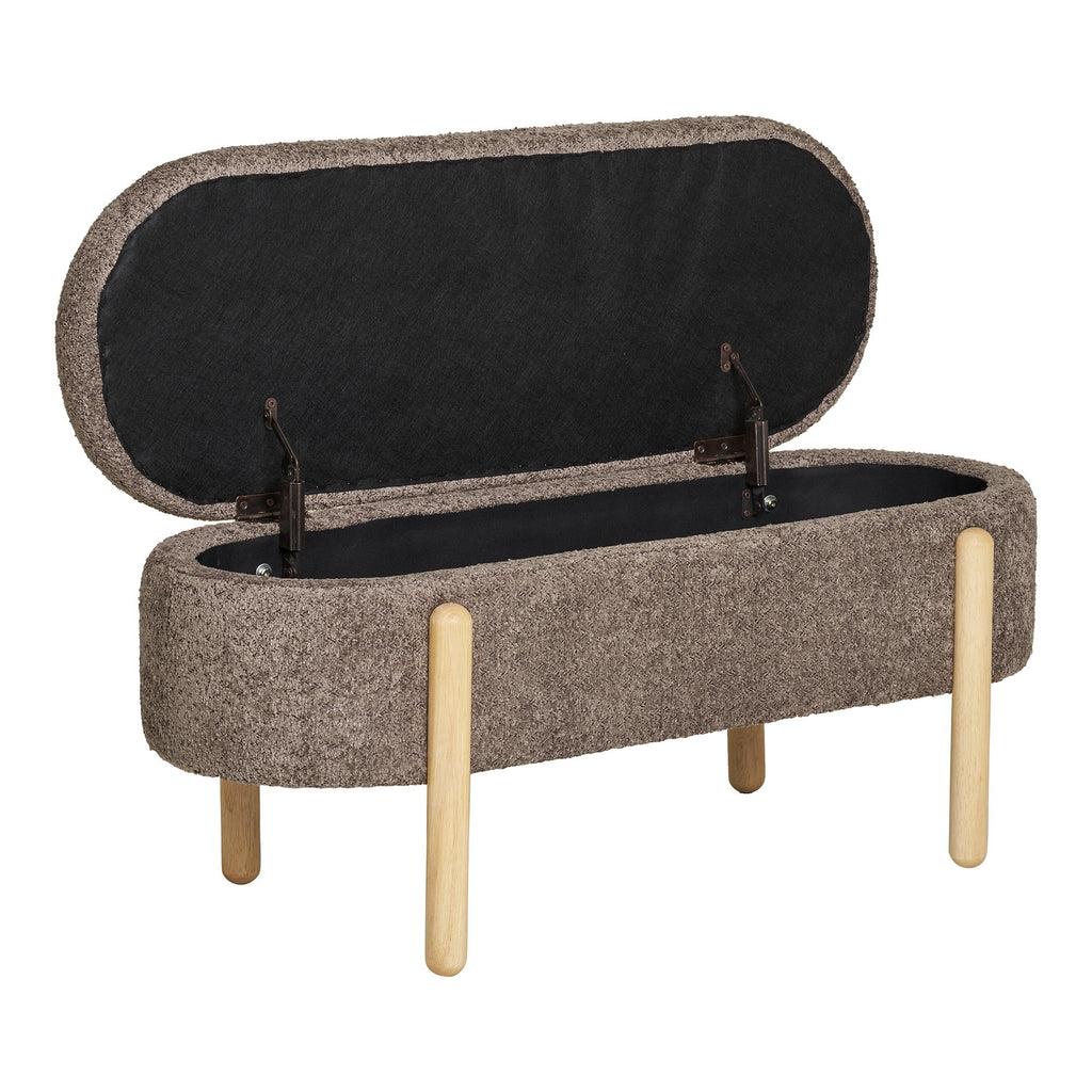 Banc coffre Branca ouvert vue trois quarts espace rangement intérieur noir pieds bois naturel