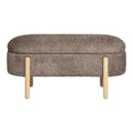 Banc coffre Branca vue de face fermé assise ovale rembourrée brun taupe pieds bois 97 cm