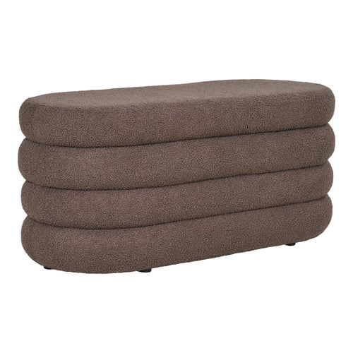 Banc coffre Dartford teddy marron 103 cm bourrelets ovale vue trois quarts