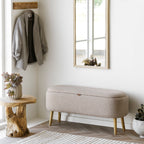 Banc coffre Harlow bouclé beige pieds bois naturel lifestyle entrée décoration scandinave cosy