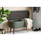 Banc coffre Harlow bouclé vert kaki 95 cm en situation