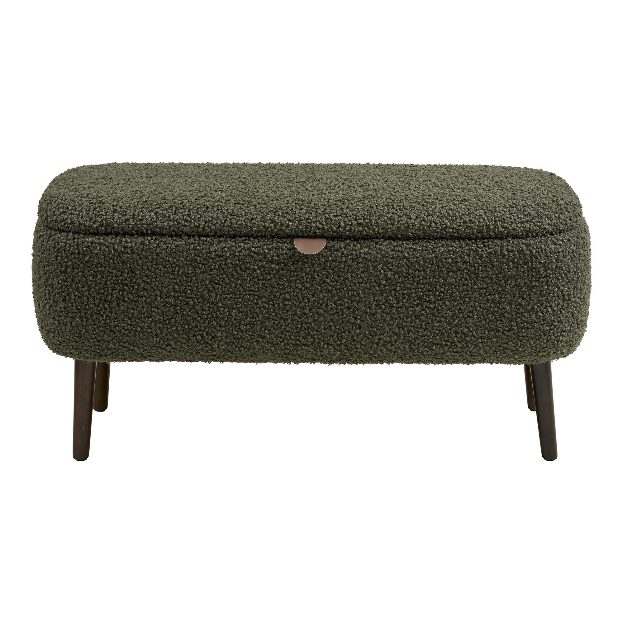 Banc coffre Harlow bouclé vert kaki 95 cm vue de face