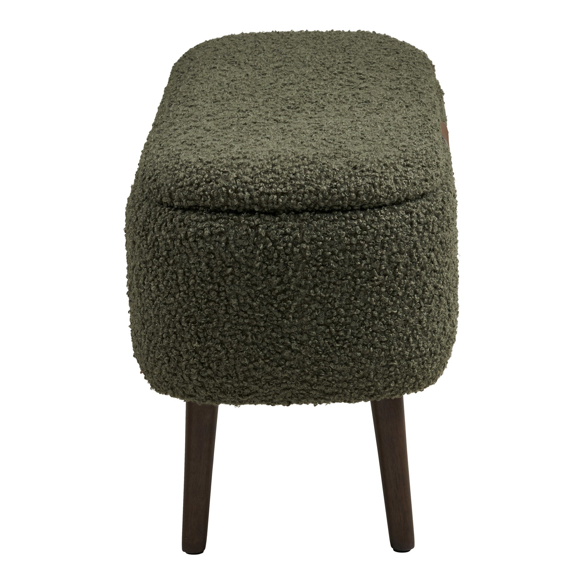Banc coffre Harlow bouclé vert kaki 95 cm vue de détail