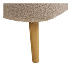 Banc coffre Harlow détail pied bois naturel fuselé bouclé beige texture boucles serrées
