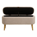 Banc coffre Harlow ouvert vue de face rangement intérieur noir pieds bois naturel 95 cm