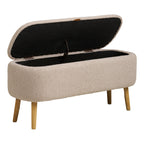 Banc coffre Harlow ouvert vue trois quarts espace rangement intérieur noir couvercle bouclé