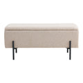 Banc coffre Watford bouclé beige vue de face pieds métal noir mat style contemporain 95 cm