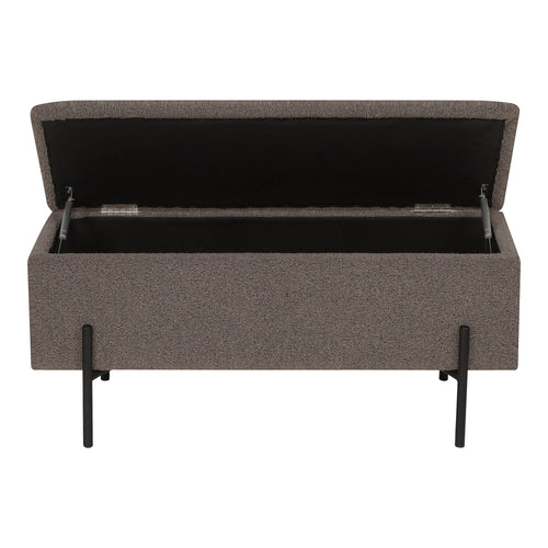 Banc coffre Watford bouclé marron vue de face pieds métal noir 95x36x43 cm