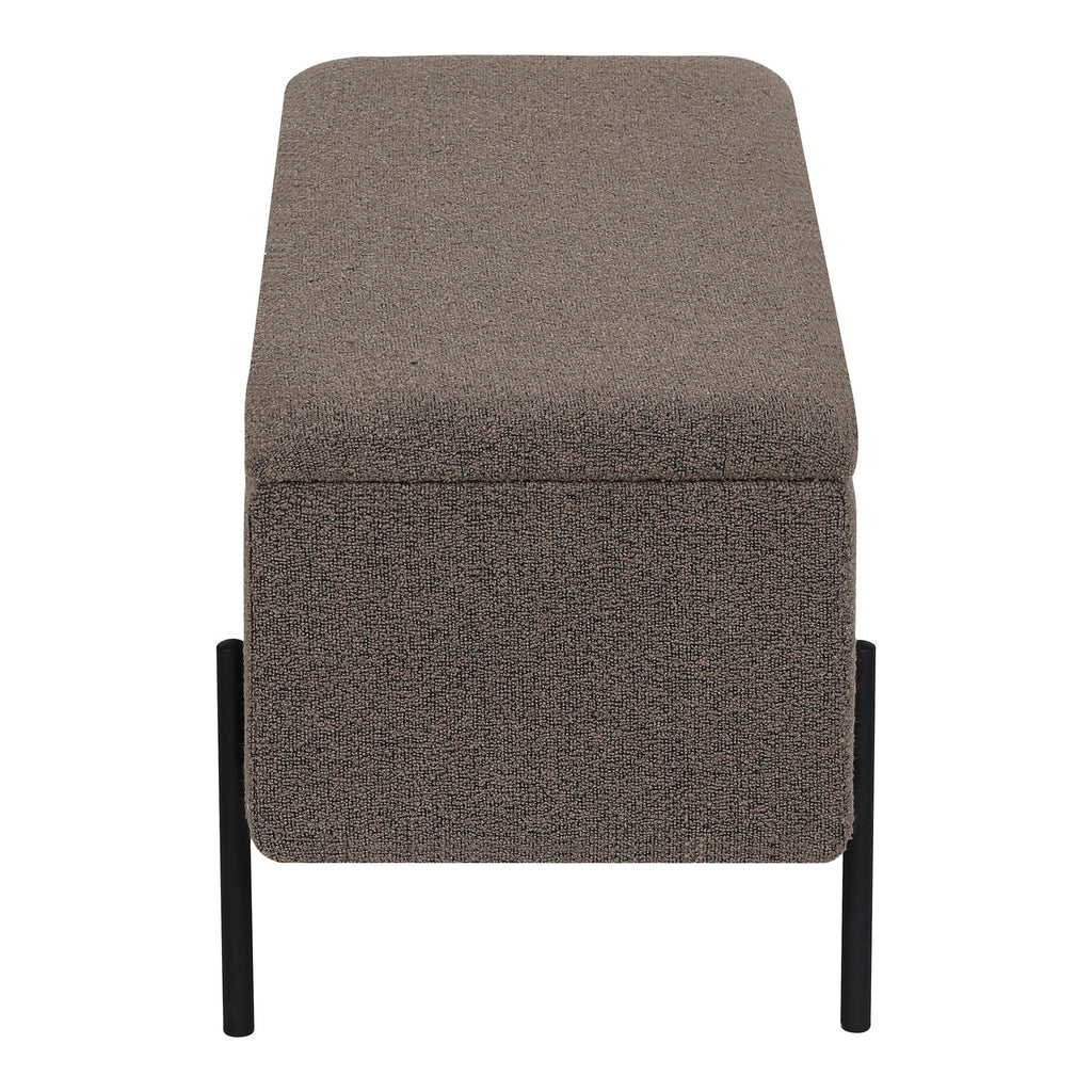 Banc coffre Watford bouclé marron vue de profil texture bouclette pieds fins noirs
