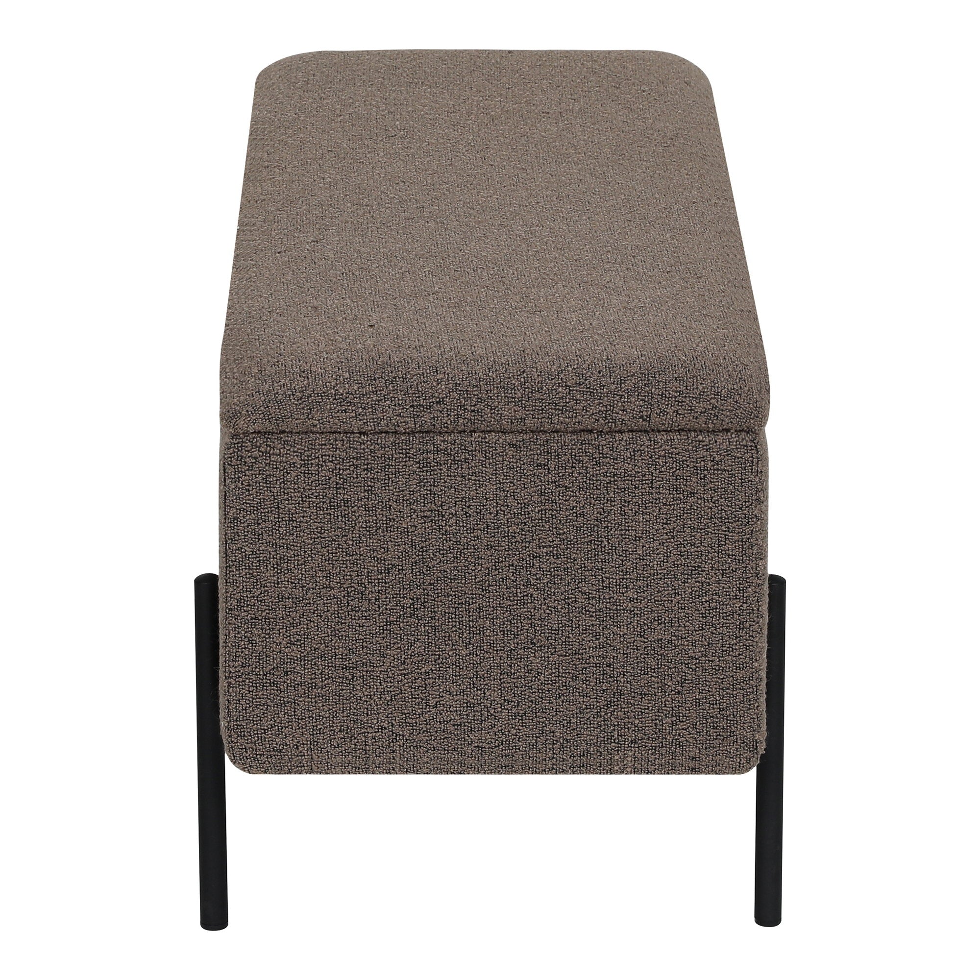 Banc coffre Watford bouclé marron vue de profil texture bouclette pieds fins noirs