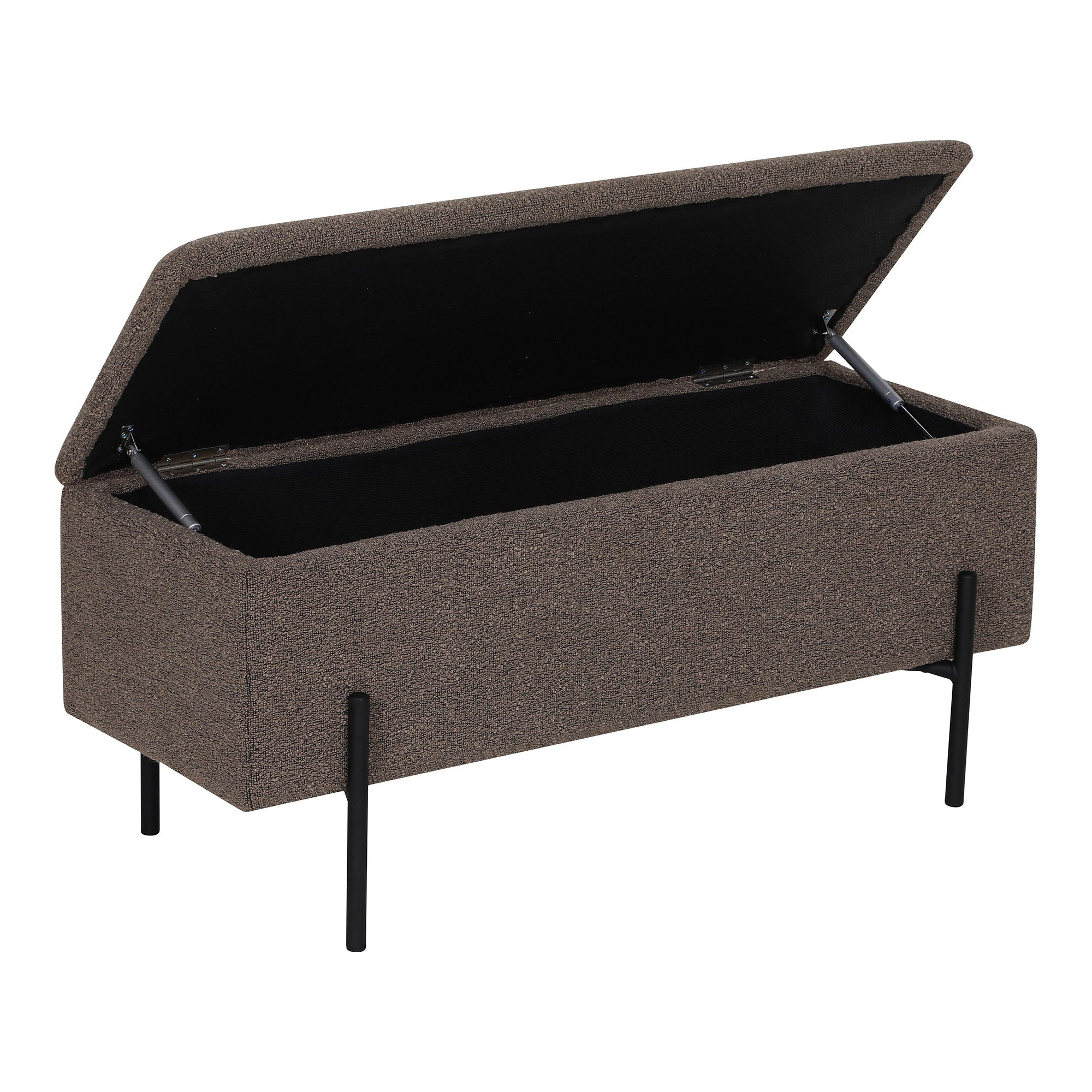 Banc coffre Watford ouvert vue trois quarts espace de rangement intérieur intégré