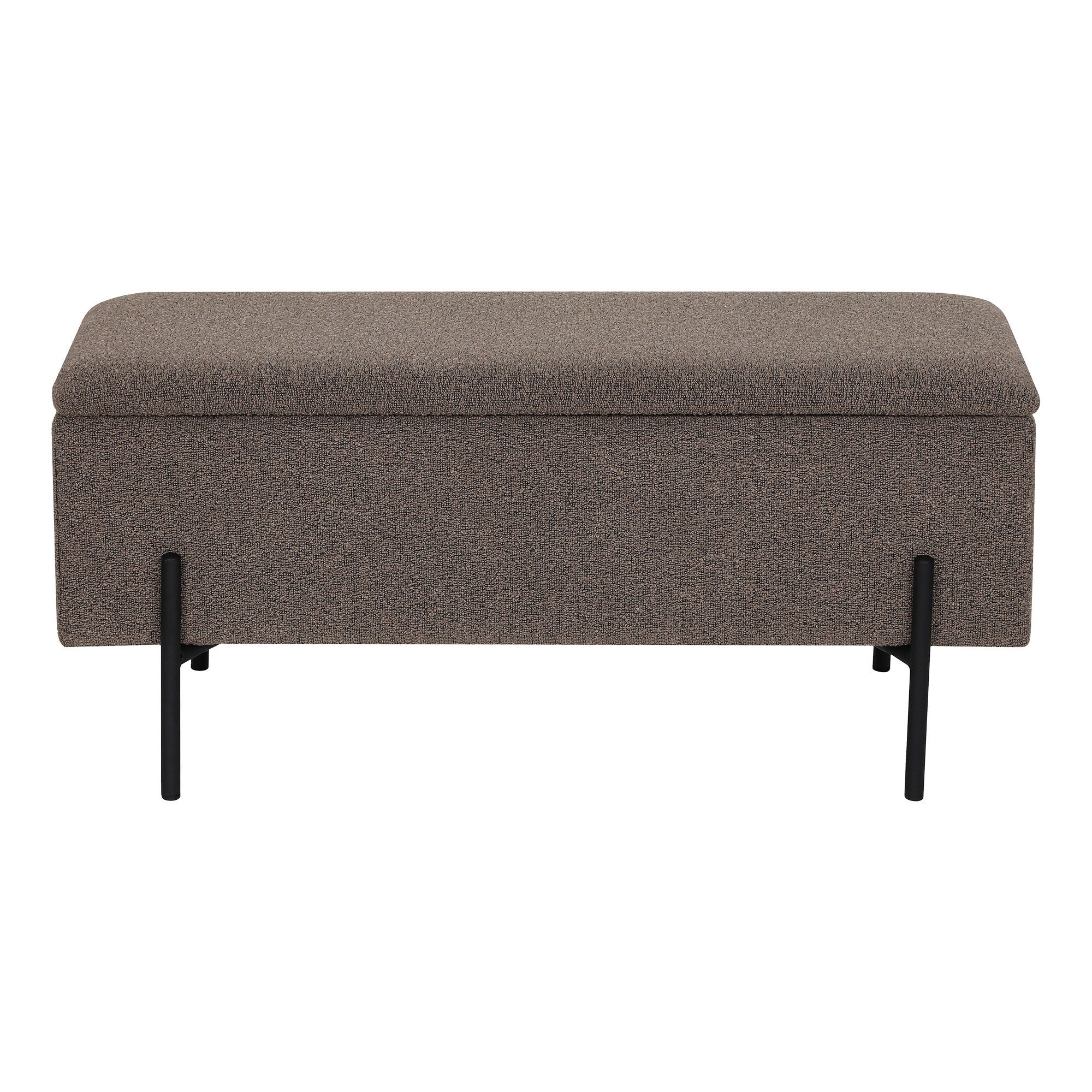 Banc coffre Watford ouvert vue de face coffre rangement intérieur ouverture assistée pieds métal