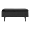 Banc coffre Watford velours noir monochrome total vue de face pieds métal noir mat 95 cm
