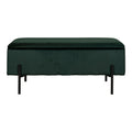 Banc coffre Watford velours vert forêt vue de face pieds métal noir mat 95 cm contemporain