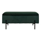 Banc coffre Watford velours vert forêt vue de face pieds métal noir mat 95 cm contemporain