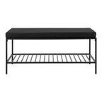 Banc Vita vue de face structure acier noir mat assise polyester piquée noire étagère 100 cm