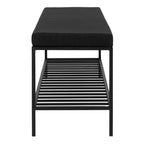 Banc Vita vue profil assise rembourrée piquée noire 9 cm étagère barreaux acier noir mat