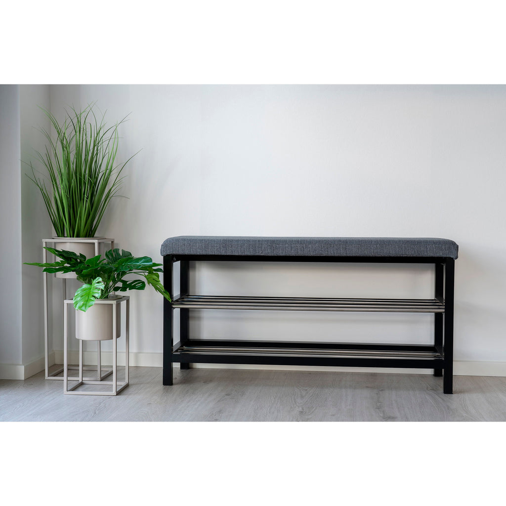 Banc Padova gris noir ambiance entrée moderne avec plantes vertes