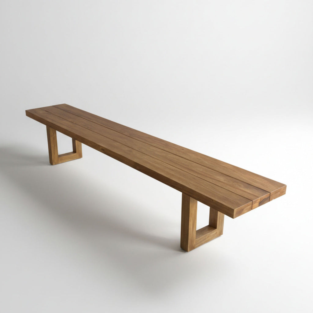 Banc en teck recyclé pieds carrés 280 cm, vue 3
