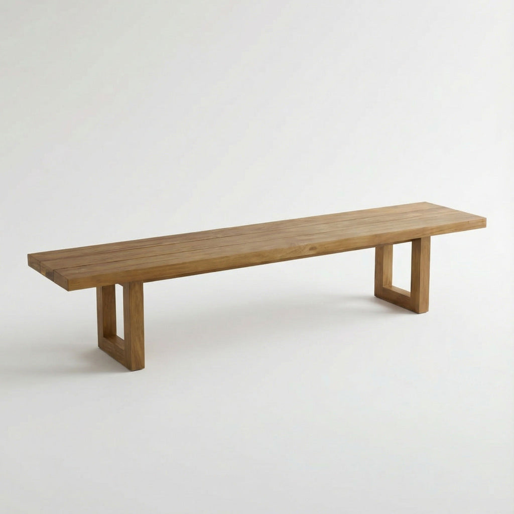 Banc en teck recyclé pieds carrés 280 cm, vue 4