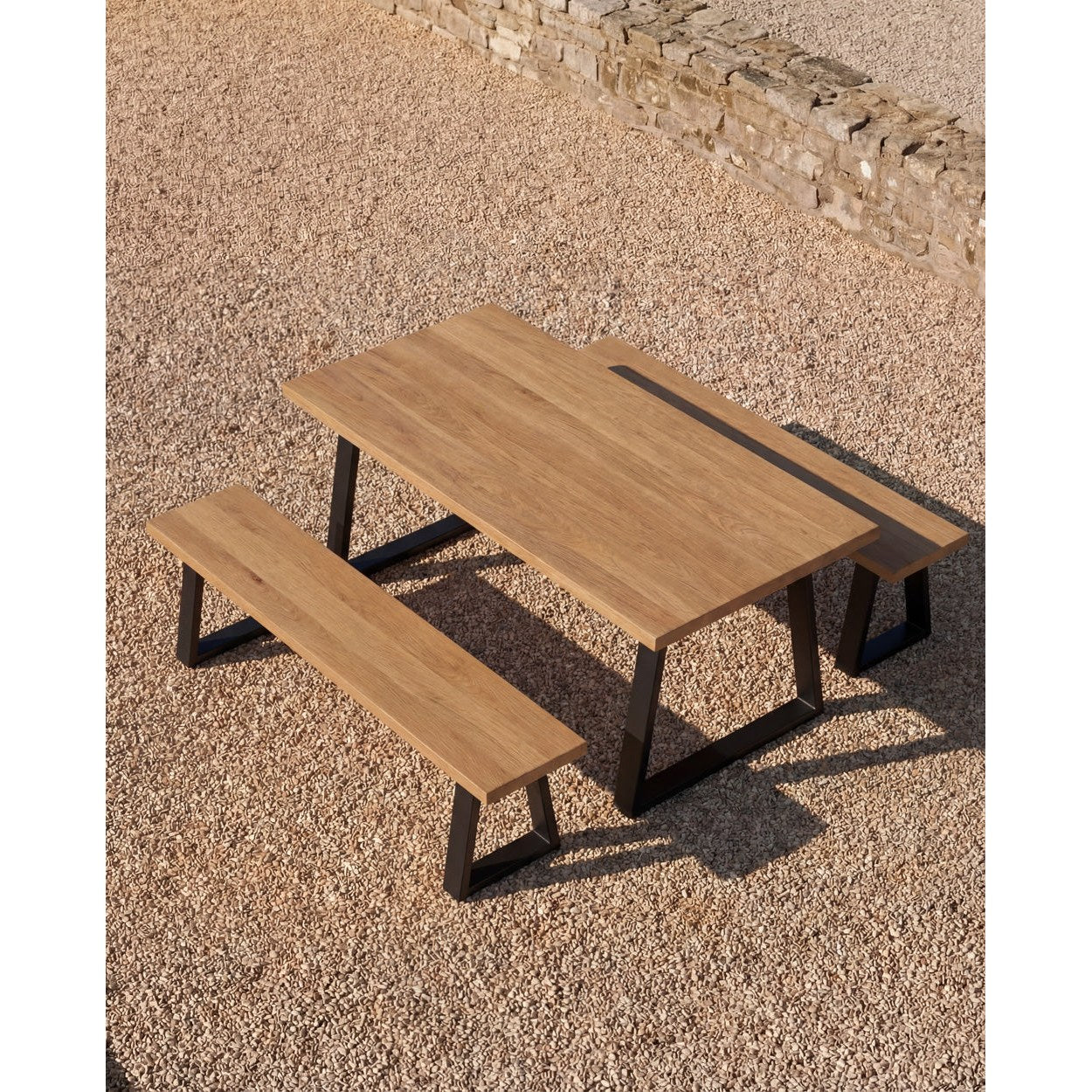 Banc en teck recyclé pieds en fer 220 cm, vue 3