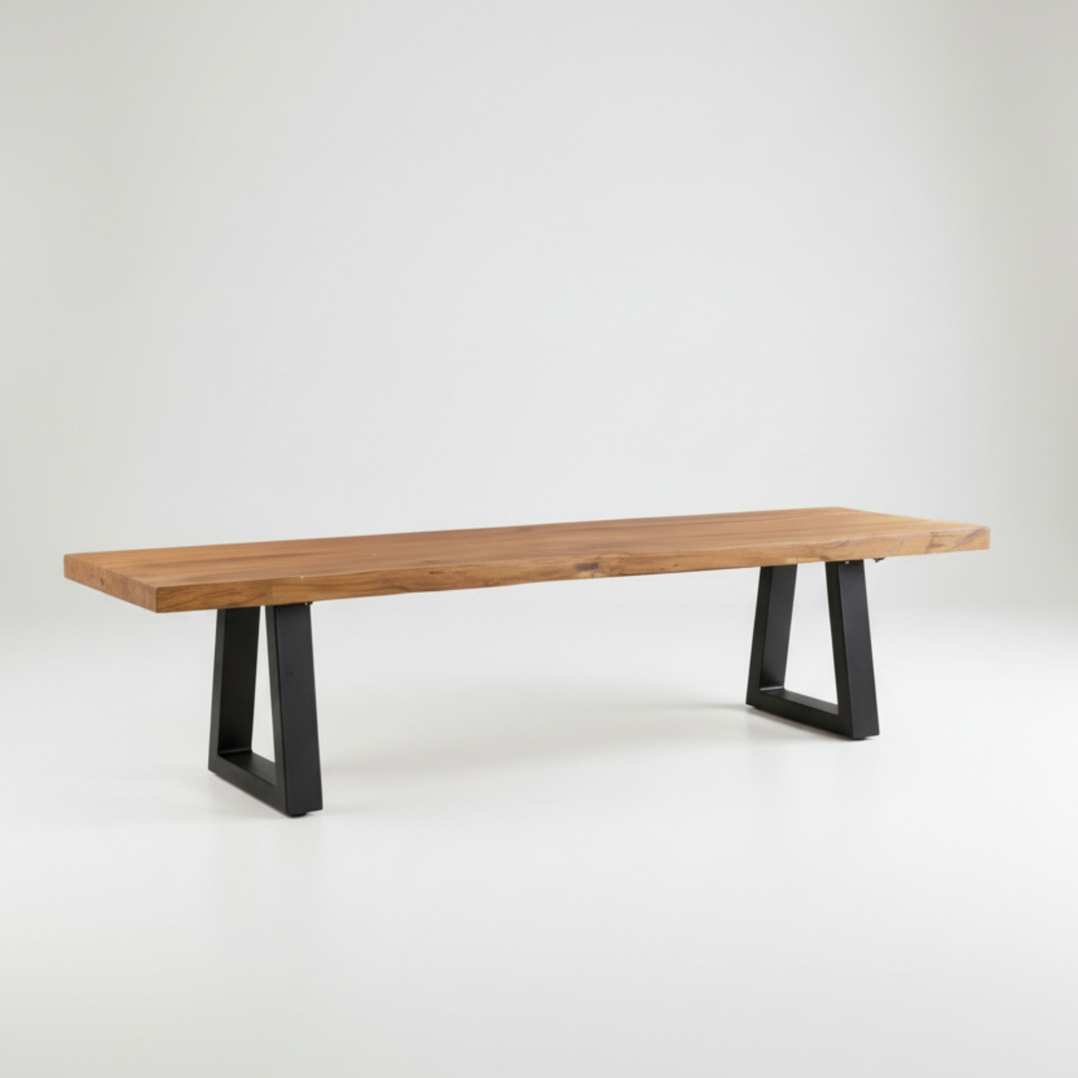 Banc en teck recyclé pieds en fer 220 cm, vue 5