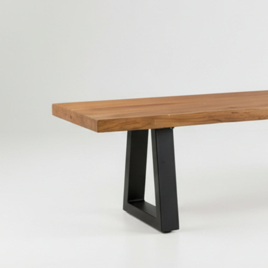 Banc en teck recyclé pieds en fer 280 cm, vue 4