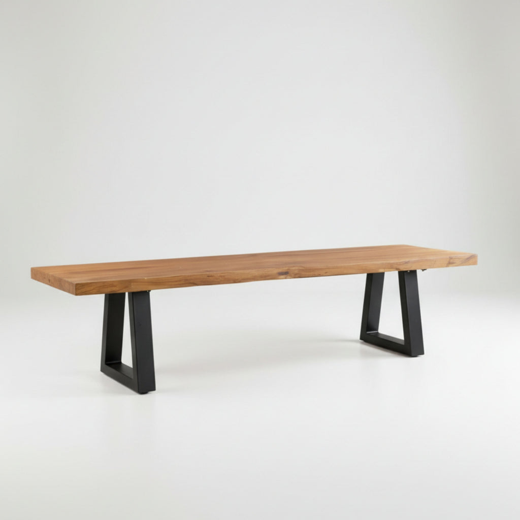 Banc en teck recyclé pieds en fer 280 cm, vue 5