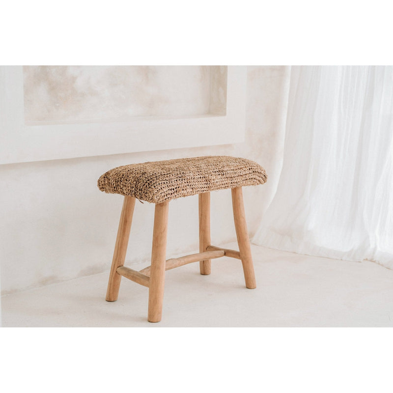 Dimensions Banc Raffia en teck et raphia naturel 60 cm