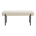 Banc Swindon vue de face assise coussin flottant bouclé blanc pieds acier noir mat 100 cm