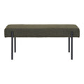 Banc Swindon vue de face assise coussin flottant bouclé vert kaki pieds acier noir mat 100 cm