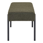 Banc Swindon vue profil assise bouclé vert foncé coussin flottant pieds acier noir mat