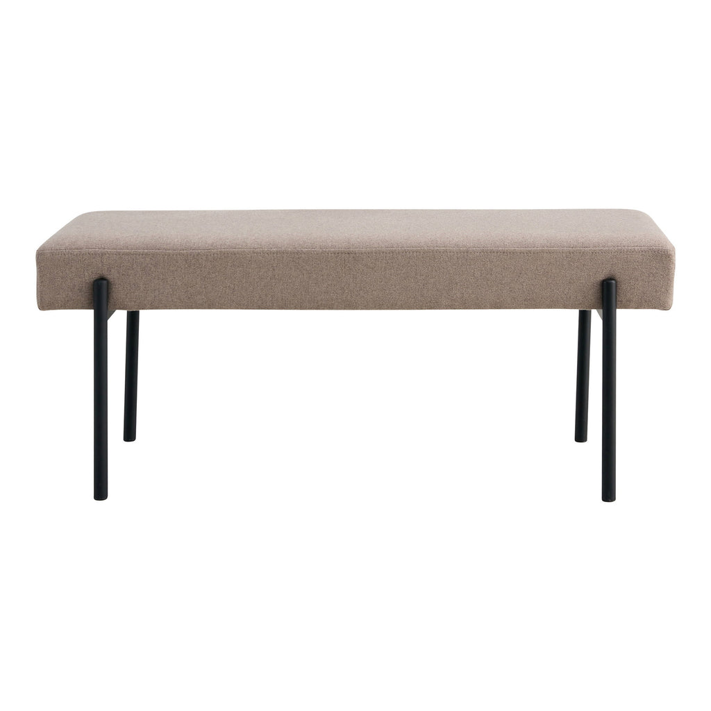 Banc Swindon assise rembourrée stone beige pieds tubulaires acier noir mat vue de face 100 cm
