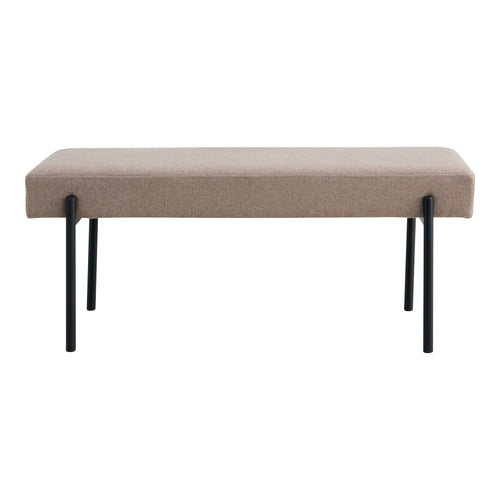 Banc Swindon assise rembourrée stone beige pieds tubulaires acier noir mat vue de face 100 cm