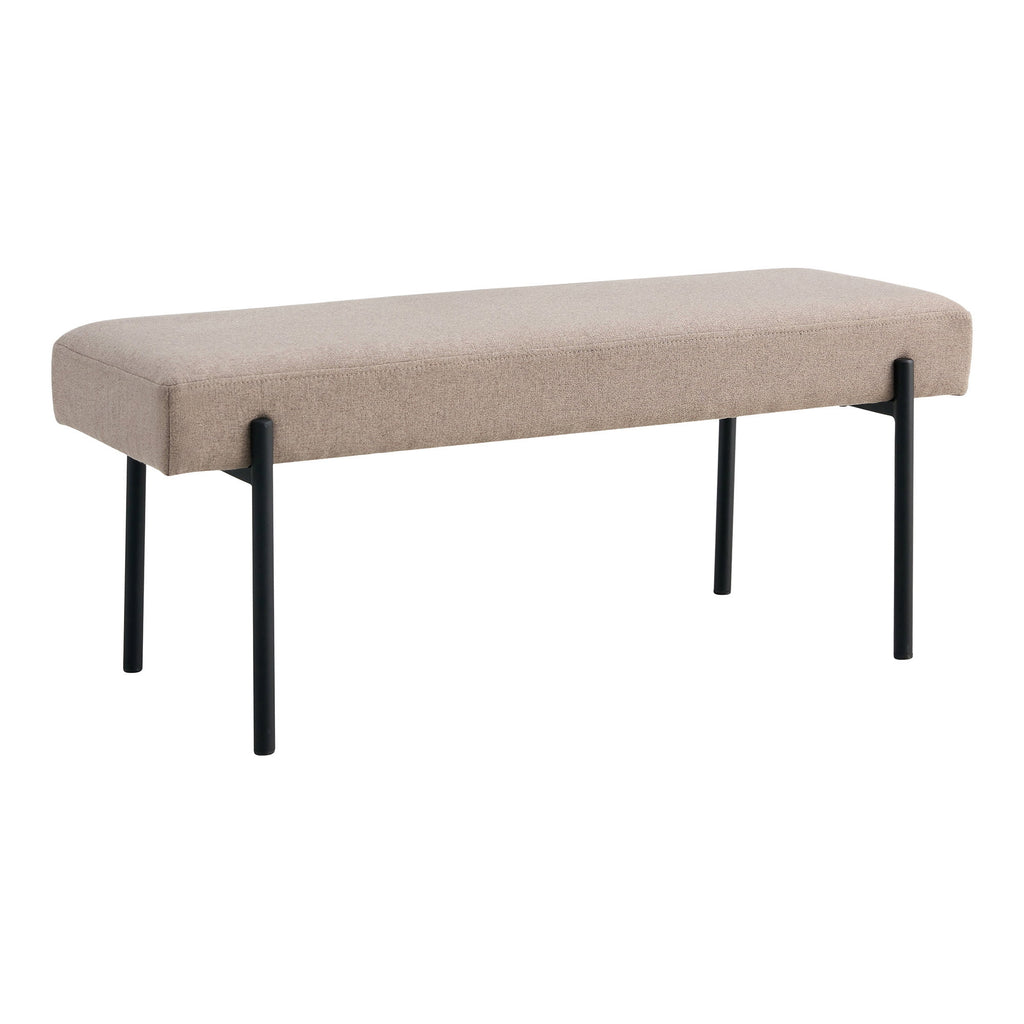 Banc Swindon vue trois quarts assise rembourrée stone pieds noirs tubulaires style contemporain