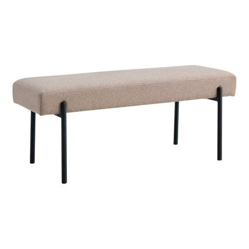 Banc Swindon vue trois quarts assise rembourrée stone pieds noirs tubulaires style contemporain