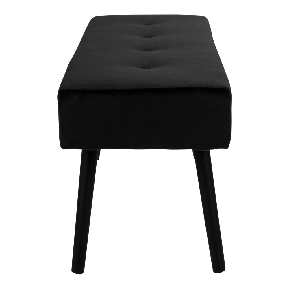 Banc Skiby velours noir vue de profil assise capitonnée pieds acier laqué noir