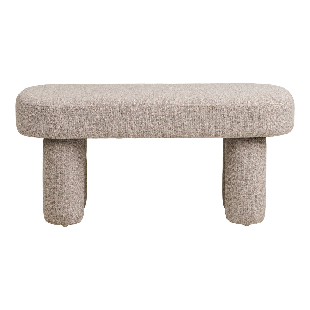 Banc Weston vue de face assise rembourrée sable pieds cylindriques gainés style contemporain