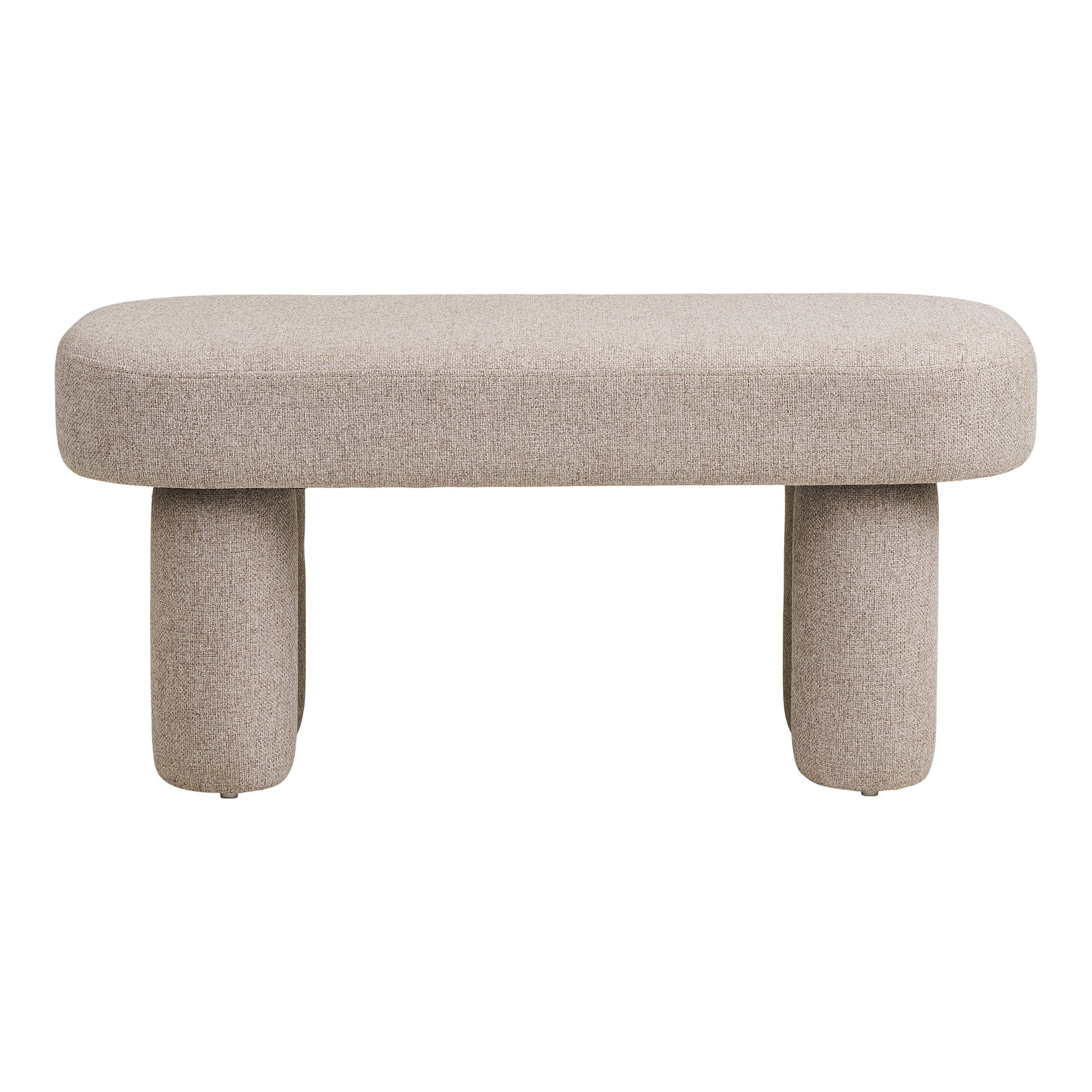 Banc Weston vue de face assise rembourrée sable pieds cylindriques gainés style contemporain