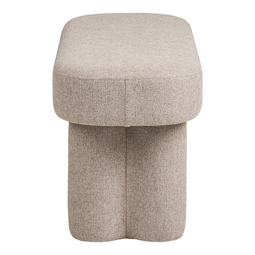 Banc Weston vue profil assise ovale rembourrée sable pieds cylindriques doubles gainés 45 cm
