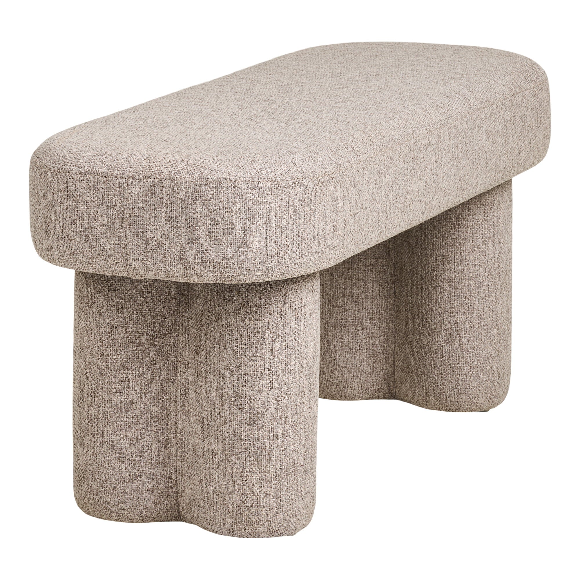 Banc Weston vue trois quarts silhouette sculpturale sable texturé pieds organiques 95 cm