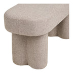 Détail d'un pied double gainé de tissu chiné sable sous l'assise du banc Weston