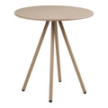 Table bistrot ronde polypropylène taupe plateau soleil pieds acier inclinés vue angle fond blanc