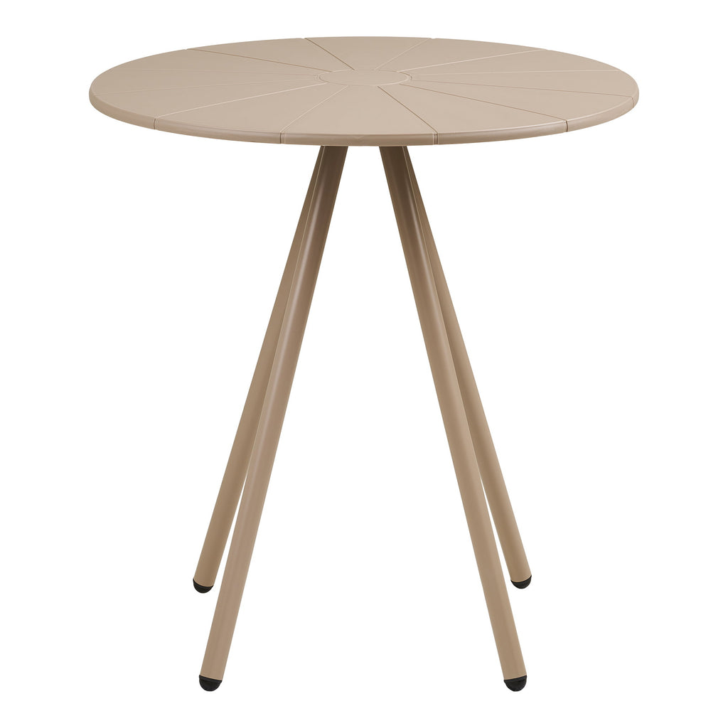 Table bistrot Barletta PP taupe plateau segments rayonnants pieds acier vue face fond blanc