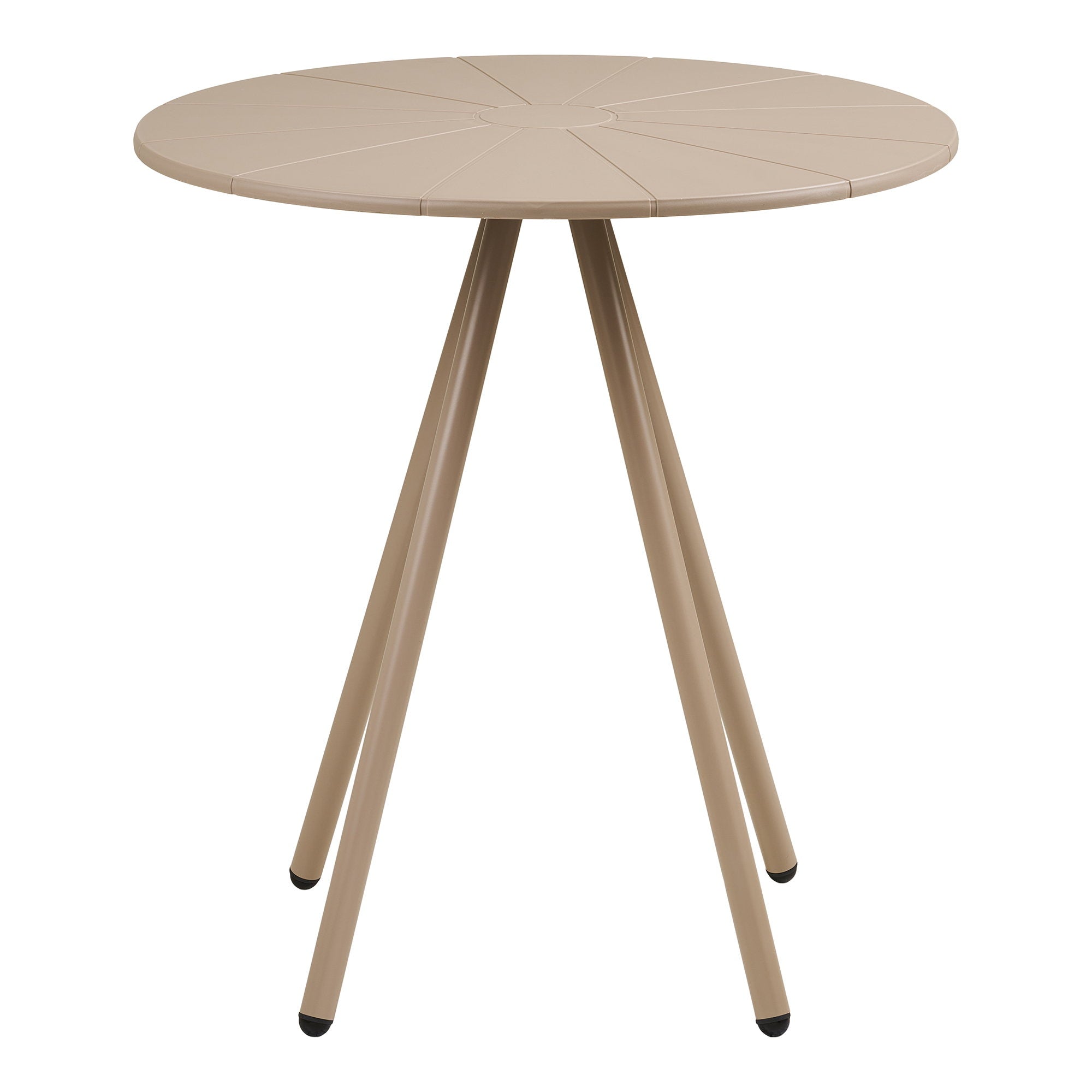 Table bistrot Barletta PP taupe plateau segments rayonnants pieds acier vue face fond blanc