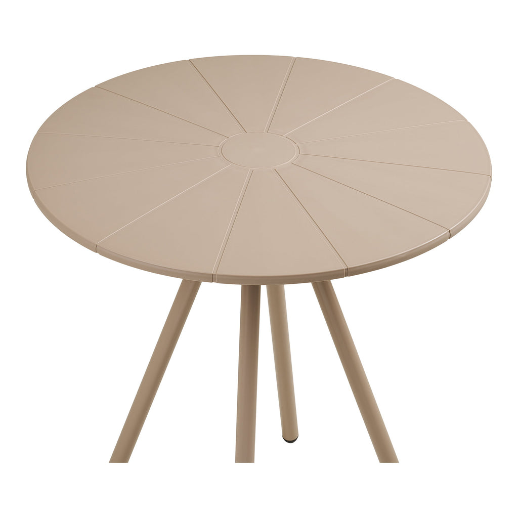 Vue plongeante plateau rond polypropylène taupe motif solaire segments rayonnants table Barletta