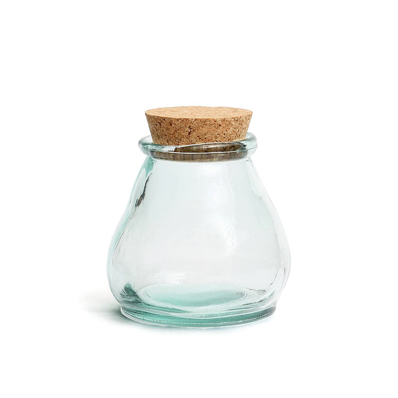 Dimensions Bocal ventru à bouchon de liège en verre recyclé 12 cm